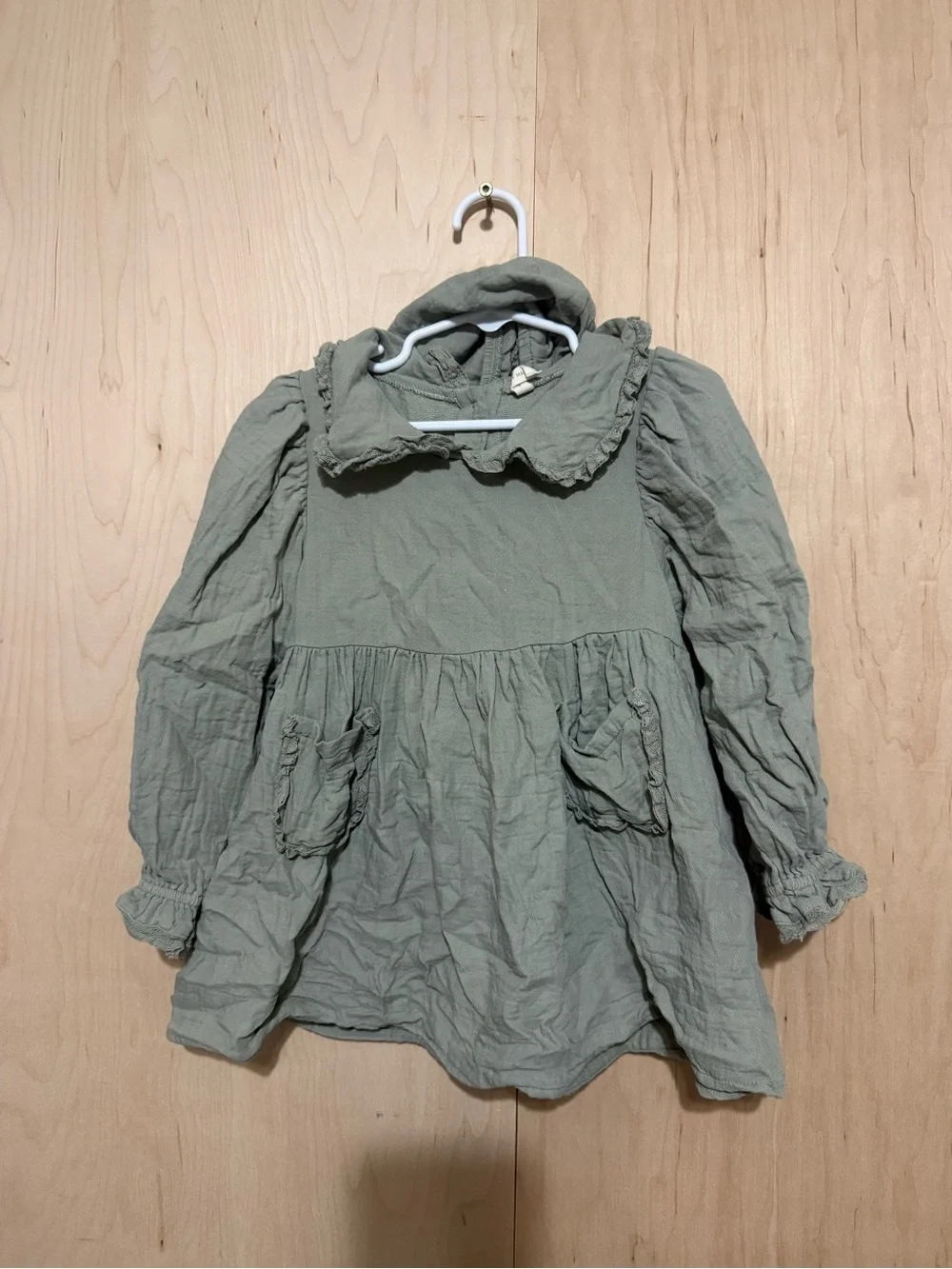Quincy Mae Sage Green Ruffle Collar Long Sleeve Top